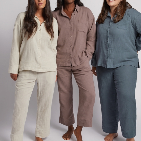 Parachute Organic Cotton Cloud Plum Button Down Pajama Top Small - Picture 1 of 6